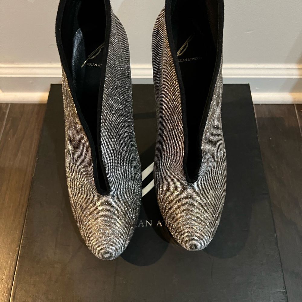 B Brian Atwood Glitter Platform Booties - Fortosa